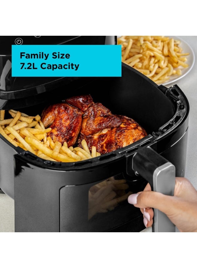 بلاك اند ديكر قلاية هوائية رقمية 8 في 1 مع نافذة، سعة كبيرة 7.2 لتر، 1800 واط، تقنية الهواء السريع، شاشة تعمل باللمس LED، وظيفة تجفيف، سلة آمنة للغسل في غسالة الصحون، مقبض بارد الملمس - Image 4