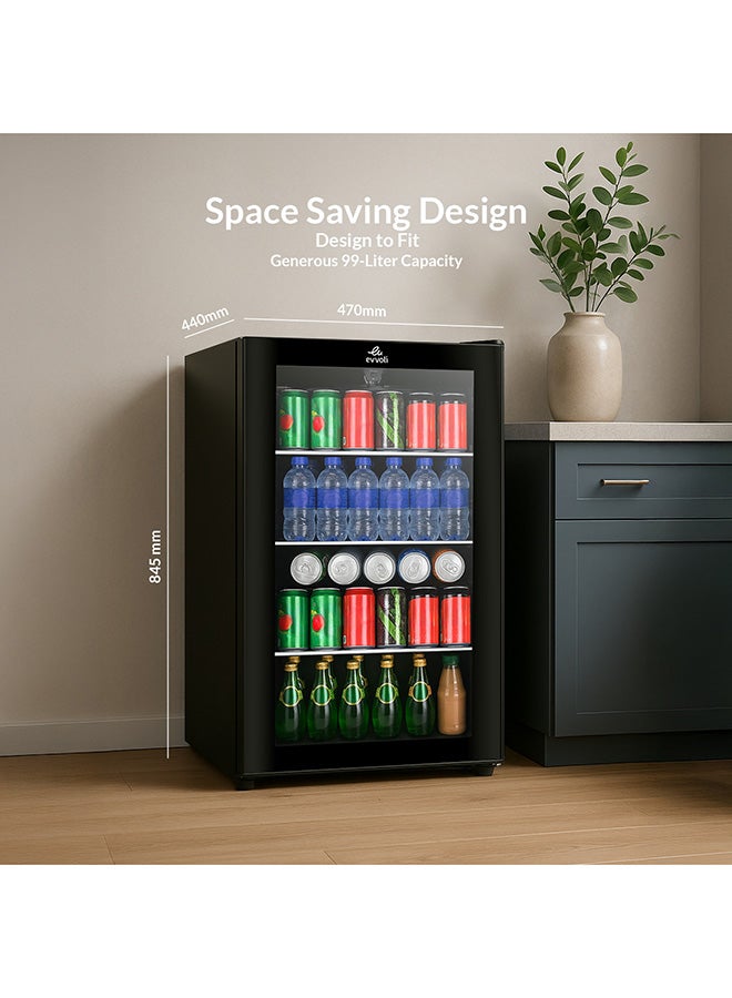 evvoli 99 Liters- Gross Volume Beverage Cooler having  See-through Glass Door, Adjustable Leg, Frost Type- Defrost 99 L 212 kW EVBCM-99B Black  - Image 3