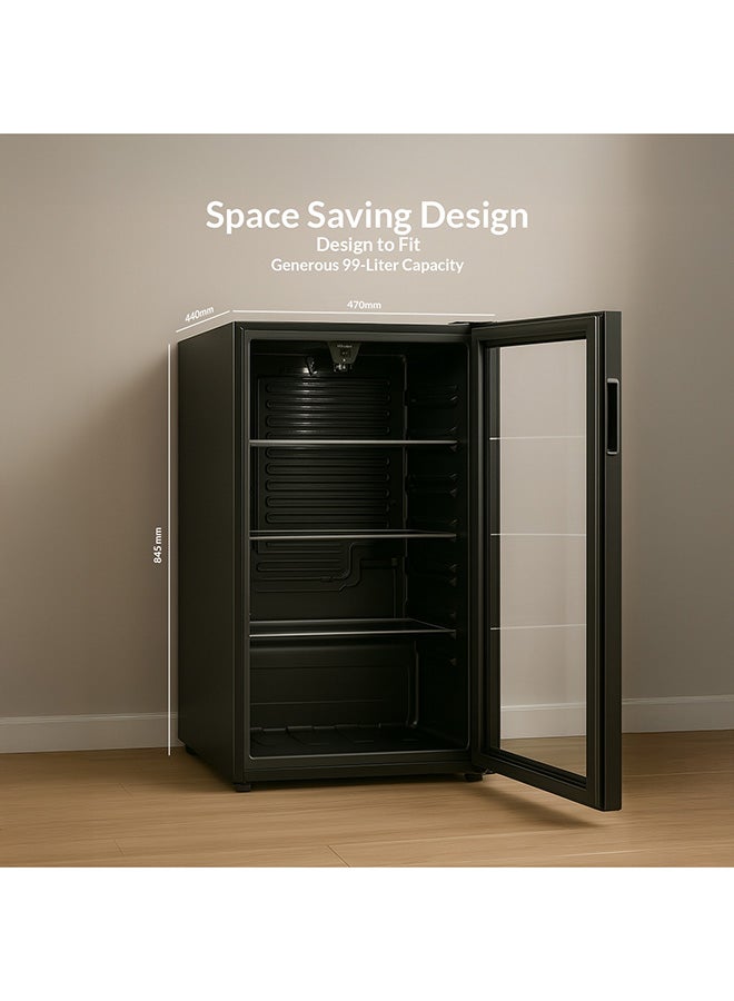 evvoli 99 Liters- Gross Volume Beverage Cooler having  See-through Glass Door, Adjustable Leg, Frost Type- Defrost 99 L 212 kW EVBCM-99B Black  - Image 2