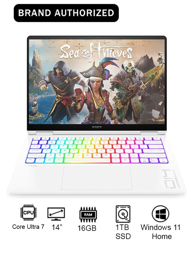 HP OMEN AE4L3EA Laptop With 14-Inch 2.8K Display, Core Ultra 7-155H Processor/16GB RAM/1TB SSD/8GB NVIDIA GeForce RTX 4060 Graphics/Windows 11 Home English Ceramic White - Image 1