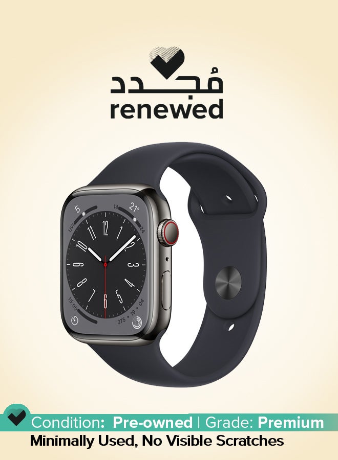 Apple Renewed - Watch Series 8 GPS + Cellular 45mm Stainless Steel Case With Midnight Sport Band - Image 1