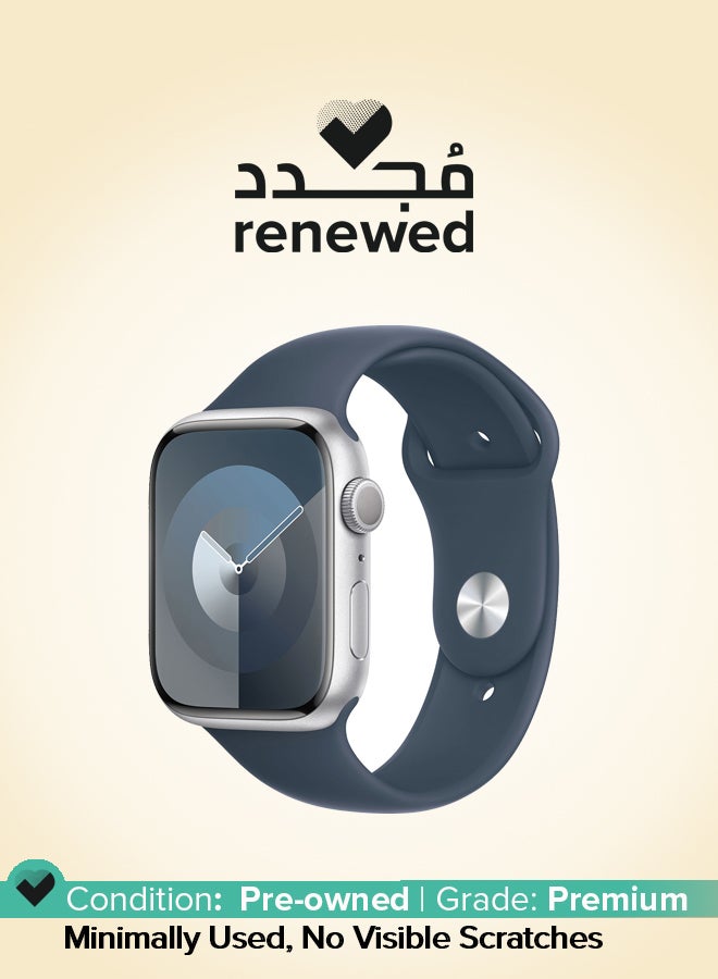 Apple Renewed - Watch Series 9 GPS 45mm Silver Aluminium Case With Storm Blue Sport Band - Image 1