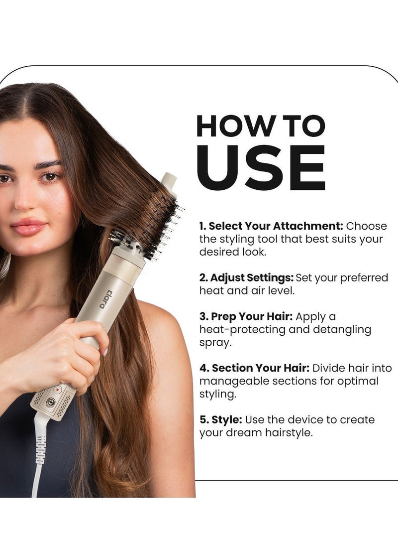 كلارا - Multi Styler for All Hair Types – 6-in-1 Styling Tool with Auto-Wrap Curlers, Blow Dryer, Round & Oval Brush – 1500W Ionic Hair Styler for Frizz-Free Waves & Salon Blowouts Rose Gold - Image 1