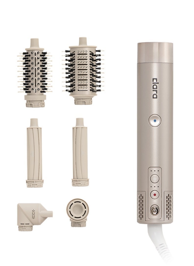 كلارا - Multi Styler for All Hair Types – 6-in-1 Styling Tool with Auto-Wrap Curlers, Blow Dryer, Round & Oval Brush – 1500W Ionic Hair Styler for Frizz-Free Waves & Salon Blowouts Rose Gold - Image 1