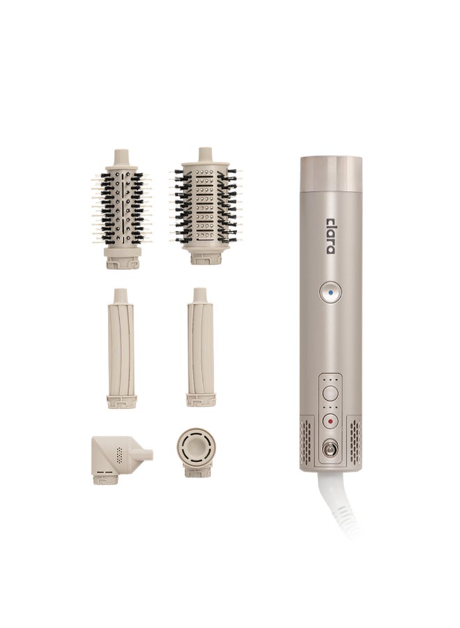 CLARA Multi Styler for All Hair Types – 6-in-1 Styling Tool with Auto-Wrap Curlers, Blow Dryer, Round & Oval Brush – 1500W Ionic Hair Styler for Frizz-Free Waves & Salon Blowouts Rose Gold - Image 1