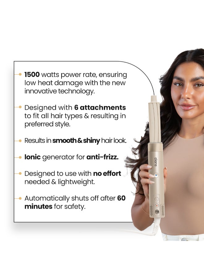 CLARA Multi Styler for All Hair Types – 6-in-1 Styling Tool with Auto-Wrap Curlers, Blow Dryer, Round & Oval Brush – 1500W Ionic Hair Styler for Frizz-Free Waves & Salon Blowouts Rose Gold - Image 2