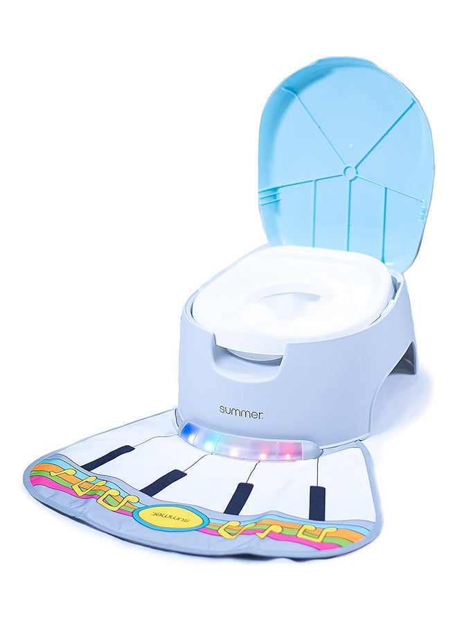 سامر إنفانت مرحاض تدريب الأطفال 3 في 1 مع سجادة قدم موسيقية تفاعلية، وعاء قابل للإزالة، وحاجز رذاذ، رمادي/أزرق - Image 1
