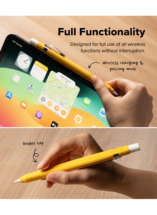 Ringke - Silicone Drafting Grip Holder for Apple Pencil Pro / 2nd Gen / 1st Gen / USB-C Case, Soft Anti-Slip Grip Elastic Sleeve Case Cover - Yellow - Image 1