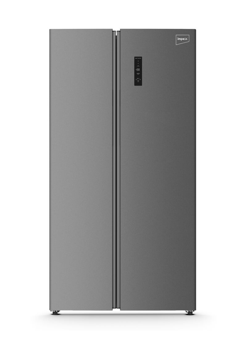 إمبكس 542L Side-by-Side Refrigerator with No Frost| 343L Refrigerator,186L Freezer Capacity,12L Two-Star Frozen Freezer Capacity| Digital Temperature Control| Chiller Compartment| Glass Shelves| Inox Stainless Steel| Interior Lamp| Egg Tray And Ice Tray| R600a Refrigerant IRF550SBSS Inox Stainless Steel  - Image 1