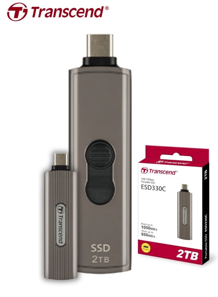 ترانسيند ESD330C External Solild State Drive | Portable SSD USB Type-C | Compatible iPhone 4K ProRes, Retractable Connector, Metal Case, Up to 1050 MB/s Speed 2 TB  - Image 1