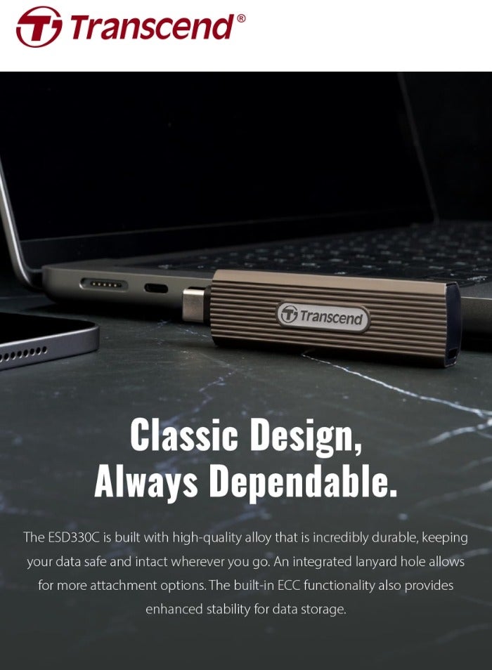 ترانسيند ESD330C External Solild State Drive | Portable SSD USB Type-C | Compatible iPhone 4K ProRes, Retractable Connector, Metal Case, Up to 1050 MB/s Speed 2 TB  - Image 5