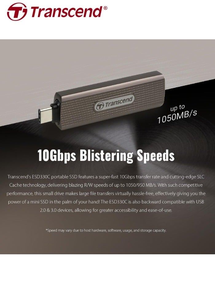 ترانسيند ESD330C External Solild State Drive | Portable SSD USB Type-C | Compatible iPhone 4K ProRes, Retractable Connector, Metal Case, Up to 1050 MB/s Speed 2 TB  - Image 4