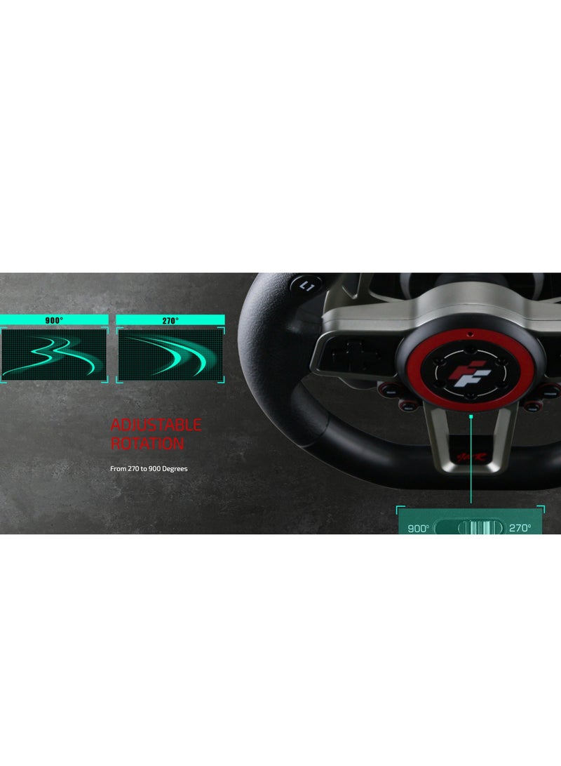 فلاشفاير - Suzuka Wheel 900R – Premium Racing Wheel with Hall Sensor Technology, 900° Adjustable Rotation, 6-Speed Shifter, Dual Vibration Motors, Multi-Platform (PS4, Xbox One, XSX/XSS, PC, Switch) – Realistic Driving Experience - Image 1