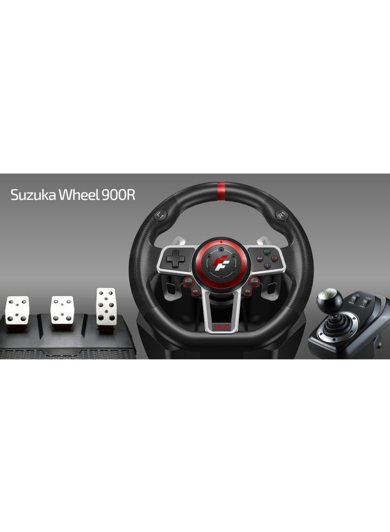 فلاشفاير - Suzuka Wheel 900R – Premium Racing Wheel with Hall Sensor Technology, 900° Adjustable Rotation, 6-Speed Shifter, Dual Vibration Motors, Multi-Platform (PS4, Xbox One, XSX/XSS, PC, Switch) – Realistic Driving Experience - Image 1