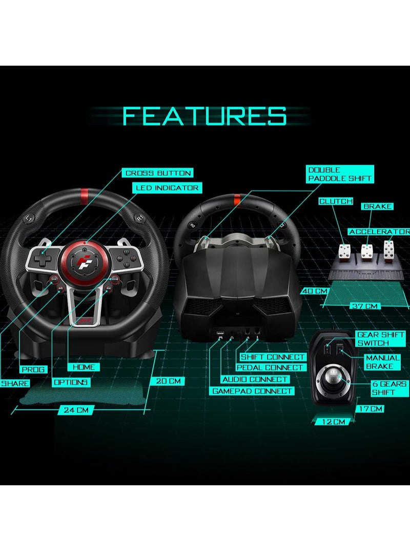 فلاشفاير - Suzuka Wheel 900R – Premium Racing Wheel with Hall Sensor Technology, 900° Adjustable Rotation, 6-Speed Shifter, Dual Vibration Motors, Multi-Platform (PS4, Xbox One, XSX/XSS, PC, Switch) – Realistic Driving Experience - Image 1