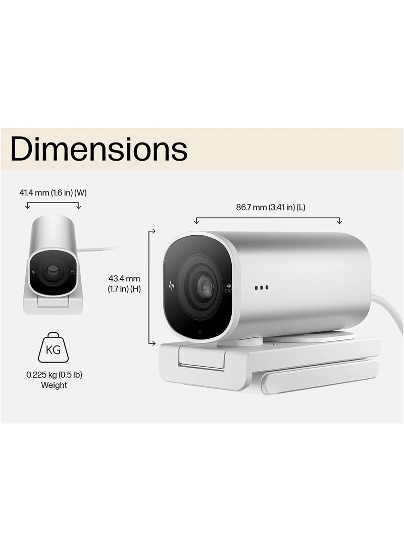 960 4K Streaming Webcam - Works with Zoom, Chrome & Microsoft Teams, 695J6AA#ABB silver