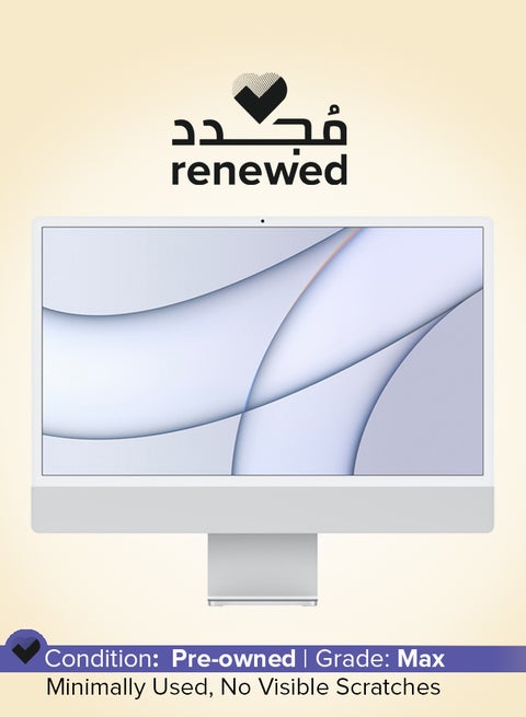 Renewed - iMac A2438 (2021) All-in-One With 24-Inch 4.5K Display, Apple M1 Processor/Dual Core/8GB RAM/256GB SSD/macOS English silver