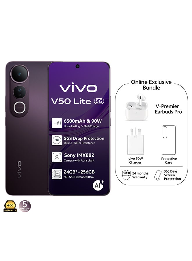 vivo - V50 Lite AI 5G Dual SIM Phantom Black 12GB RAM 256GB With Exclusive Gifts Earbuds Pro, Charger And 24 Months Warranty + 1 Year Screen Replacement - Middle East Version - Image 1