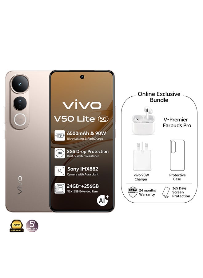 vivo - V50 Lite AI 5G Dual SIM Titanium Gold 12GB RAM 256GB With Exclusive Gifts Earbuds Pro, Charger And 24 Months Warranty + 1 Year Screen Replacement - Middle East Version - Image 1