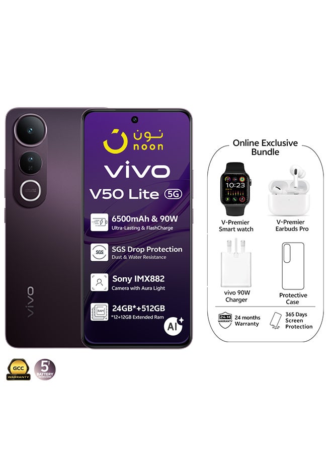 vivo - V50 Lite AI 5G Dual SIM Phantom Black 12GB RAM 512GB With Exclusive Gifts Earbuds Pro, Smart Watch, 90W Charger And 24 Months Warranty + 1 Year Screen Replacement - Middle East Version - Image 1