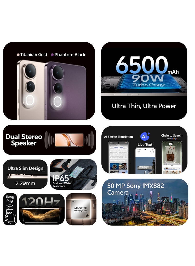 فيفو V50 لايت AI 5G ثنائي الشريحة أسود شبح 12 جيجابايت RAM 512 جيجابايت مع هدايا حصرية سماعات أذن برو، ساعة ذكية، شاحن 90 واط وضمان 24 شهر + 1 سنة استبدال الشاشة - نسخة الشرق الأوسط - Image 2