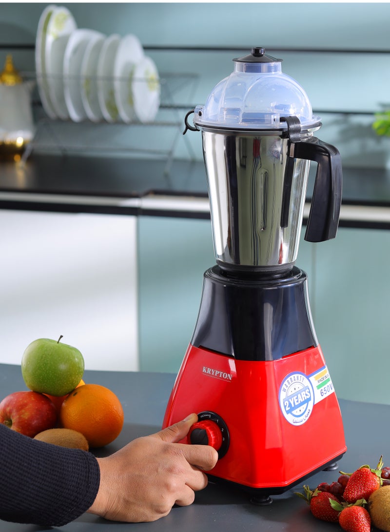 KRYPTON - 3-In-1 Mixer Grinder- Knb6425| 650W Powerful Copper Motor With Stainless Steel Jars And Blades And Unbreakable Pc Lids 650 W KNB6425 Red - Image 1