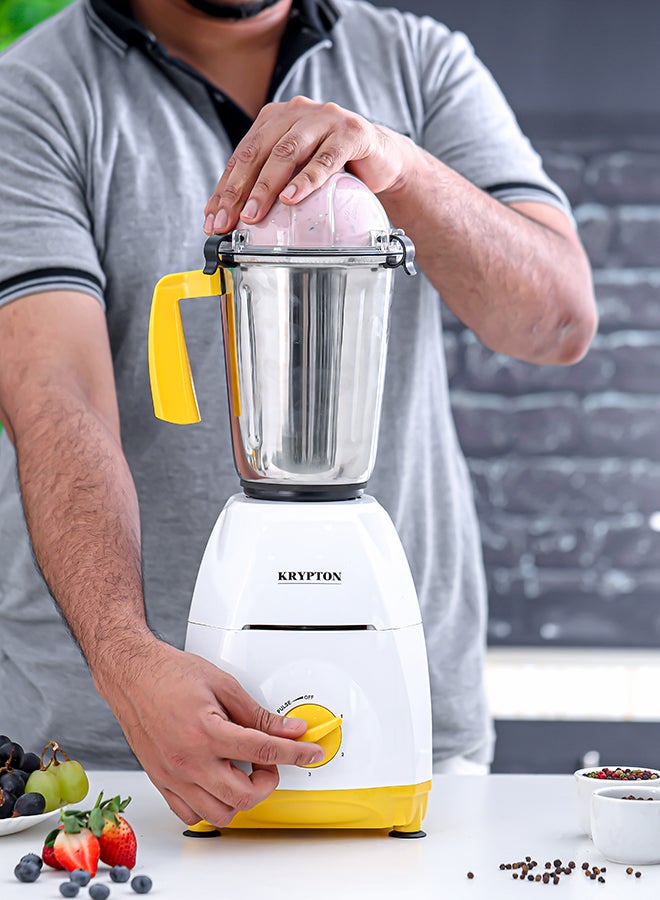 KRYPTON 3-in-1 Mixer Grinder with 750W Heavy-Duty Motor – Stainless Steel Jars & Blades, 3-Speed Control, Overload Protection, Multipurpose for Masala, Batter, Chutney, Juices 750 W KNB6425C White/Yellow - Image 2