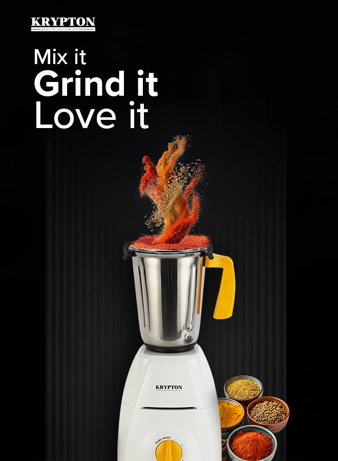 KRYPTON 3-in-1 Mixer Grinder with 750W Heavy-Duty Motor – Stainless Steel Jars & Blades, 3-Speed Control, Overload Protection, Multipurpose for Masala, Batter, Chutney, Juices 750 W KNB6425C White/Yellow - Image 3