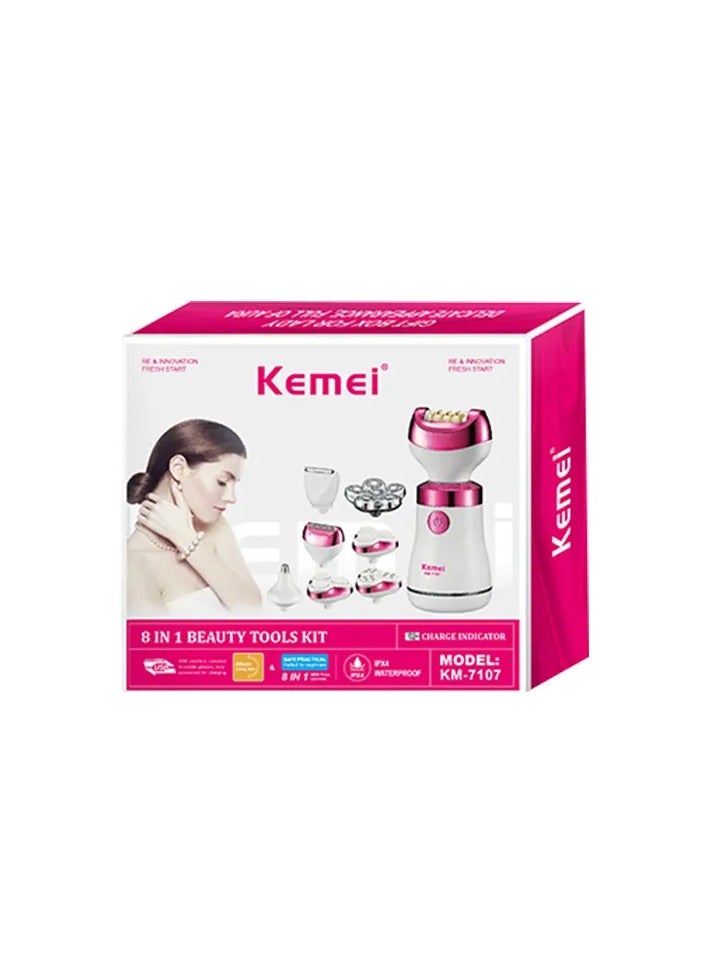 KM-7107 Waterproof 8-in-1 Hair Removal Device White/Pink