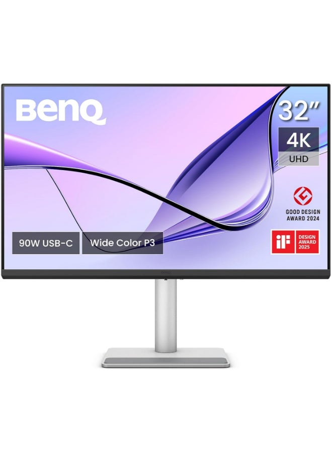 بين كيو 32" Inch 4K Monitor (3840x2160) for MacBook® Pro/Air, Dual USB-C, 90W Power Delivery, Mac Color Match, USB Hub, Brightness & Volume Control on Mac, Height & Tilt Adjustable Stand, P3 Color Gamut - MA320U | Silver  - Image 1