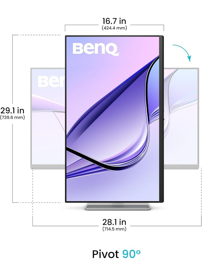 بين كيو 32" Inch 4K Monitor (3840x2160) for MacBook® Pro/Air, Dual USB-C, 90W Power Delivery, Mac Color Match, USB Hub, Brightness & Volume Control on Mac, Height & Tilt Adjustable Stand, P3 Color Gamut - MA320U | Silver  - Image 4