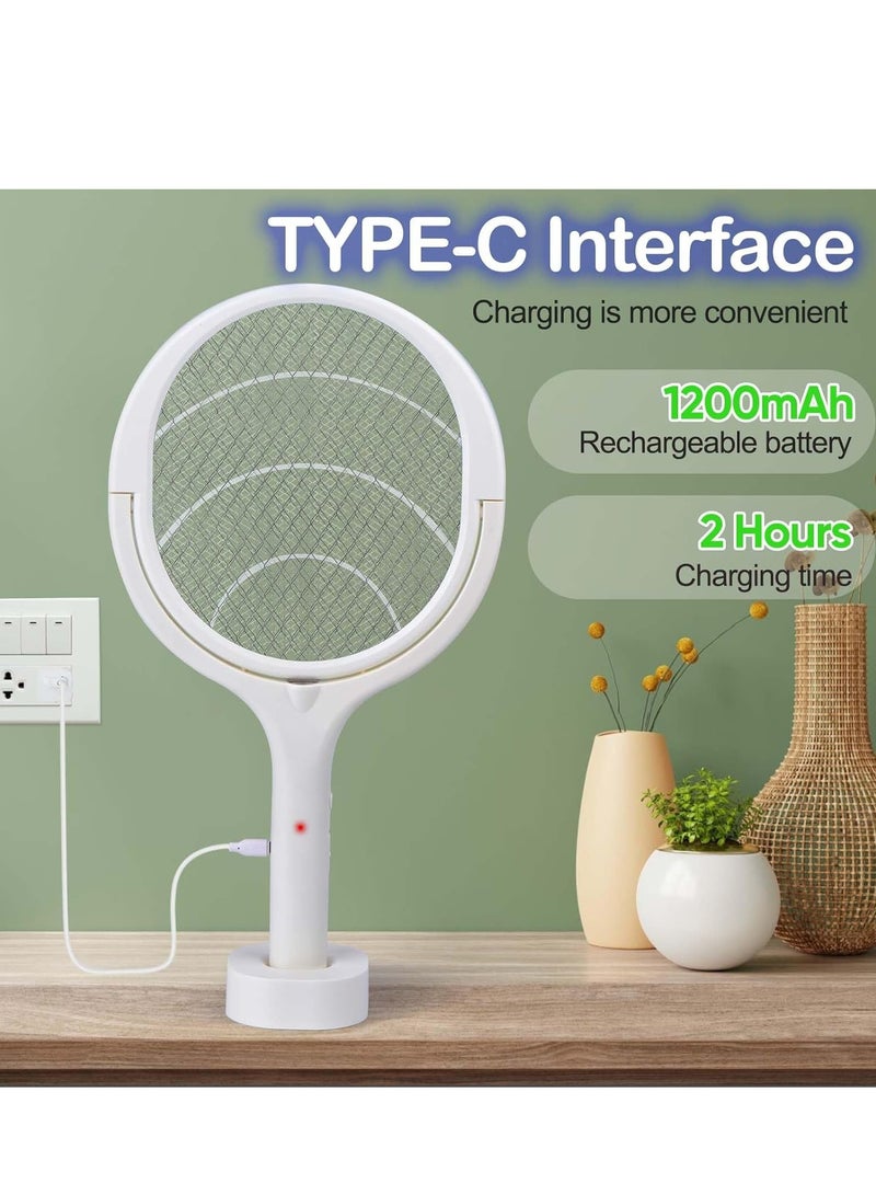 Electric Fly Swatter, 3500V Rotating Head Bug Zapper Racket with Telescopic Extension 1200mAh Rechargeable Mosquito Swatter Mosquito Killer Lamp with Base for Indoor and Outdoor 4060460702957