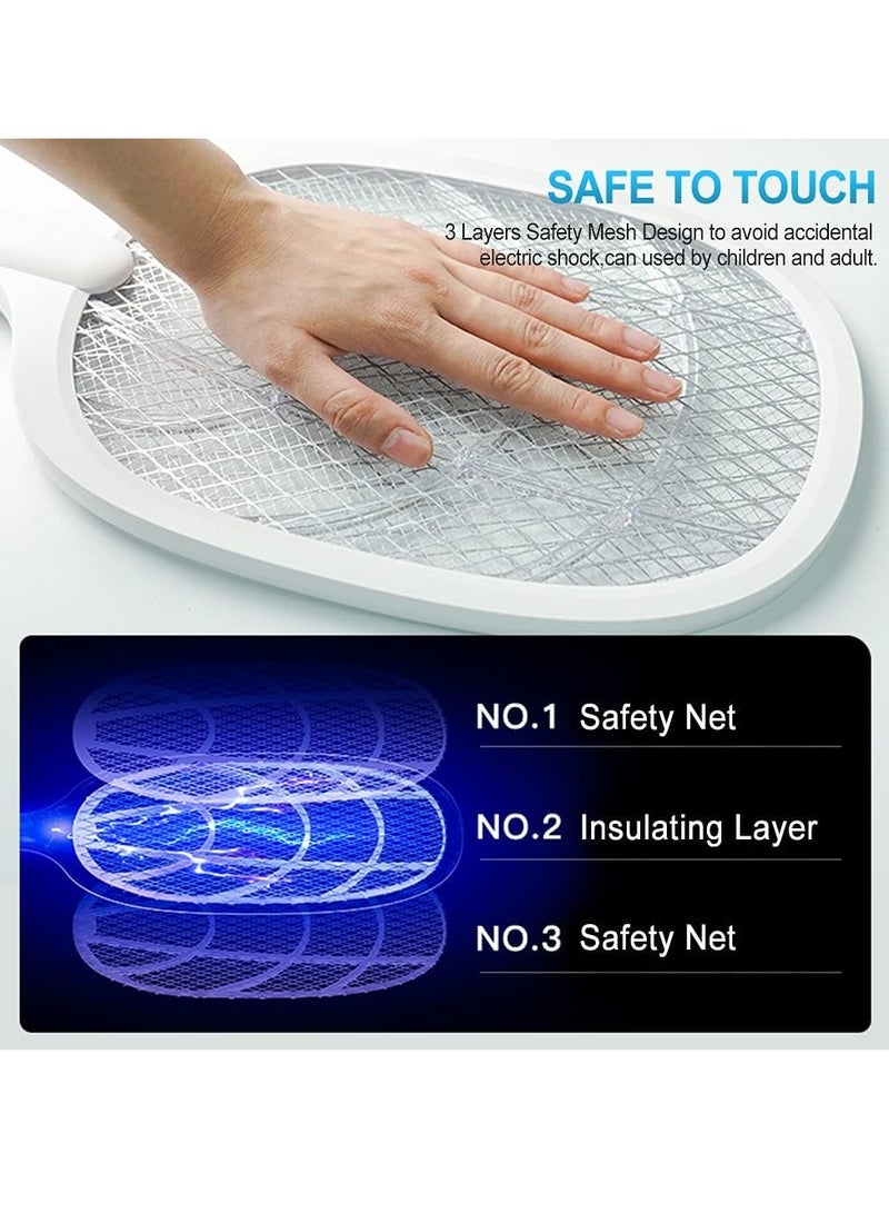 Home Care Electric Fly Swatter, 3500V USB Rechargeable Fly Killer Bug Zapper Racket with Charging Base, Home and Outdoor Mosquito Killer with LED Light for Mosquitoes, Flies, Bees, Moths (White)  - Image 5