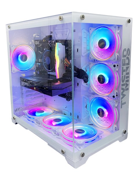 كمبيوتر ألعاب بمعالج Intel Core i5-12400F، ولوحة أم H610M-E D4، وذاكرة وصول عشوائي دي دي ار 4 سعة 16 جيجابايت، ومحرك أقراص صلبة M.2 سعة 1 تيرابايت، وبطاقة رسومات انيفيديا جي فورس ار تي اكس4060، وهيكل مزود بـ 7 مراوح، وجهاز تحكم عن بعد RGB أبيض، ونظام تشغيل ويندوز 11 Pro أبيض