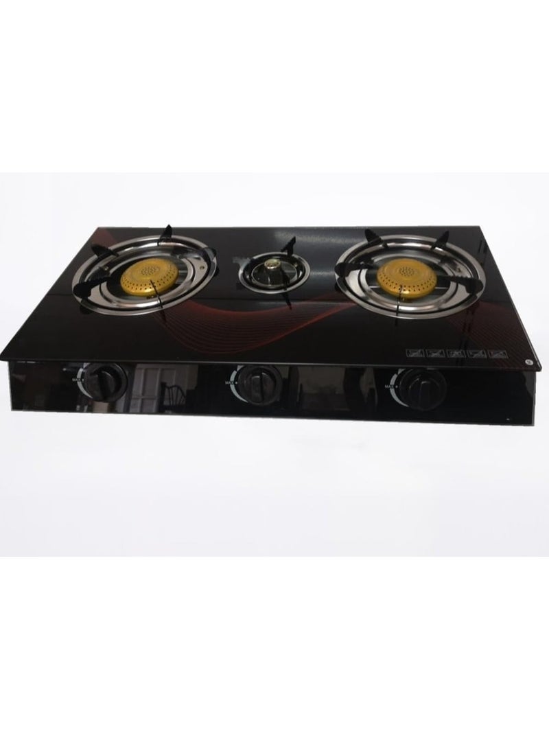 كراون موقد غاز ذو إشعال تلقائي 3 شعلات | سطح زجاجي أنيق وطهي موفر للطاقة - Image 3