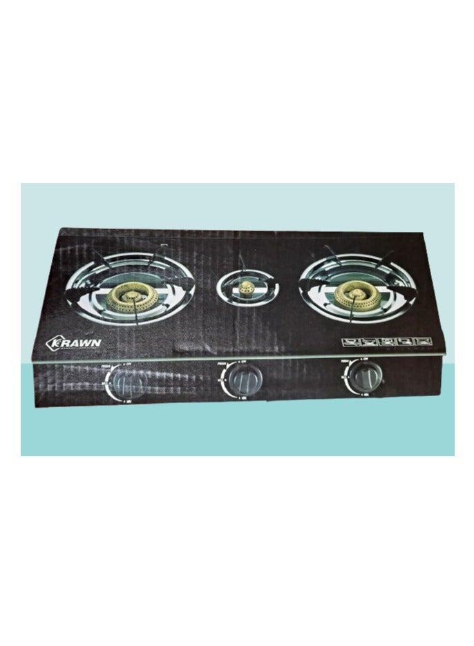 كراون موقد غاز ذو إشعال تلقائي 3 شعلات | سطح زجاجي أنيق وطهي موفر للطاقة - Image 4