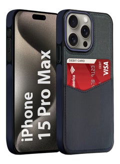MARGOUN iPhone 15 Pro Max Card Case Leather Back Cover with Card Holder, Slim and Lightweight, 1-2 Cards Dark Blue  - Image 1