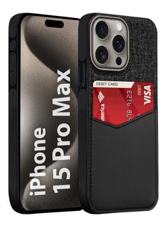 MARGOUN iPhone 15 Pro Max Card Case Leather Back Cover with Card Holder, Slim and Lightweight, 1-2 Cards - Black Black  - Image 1