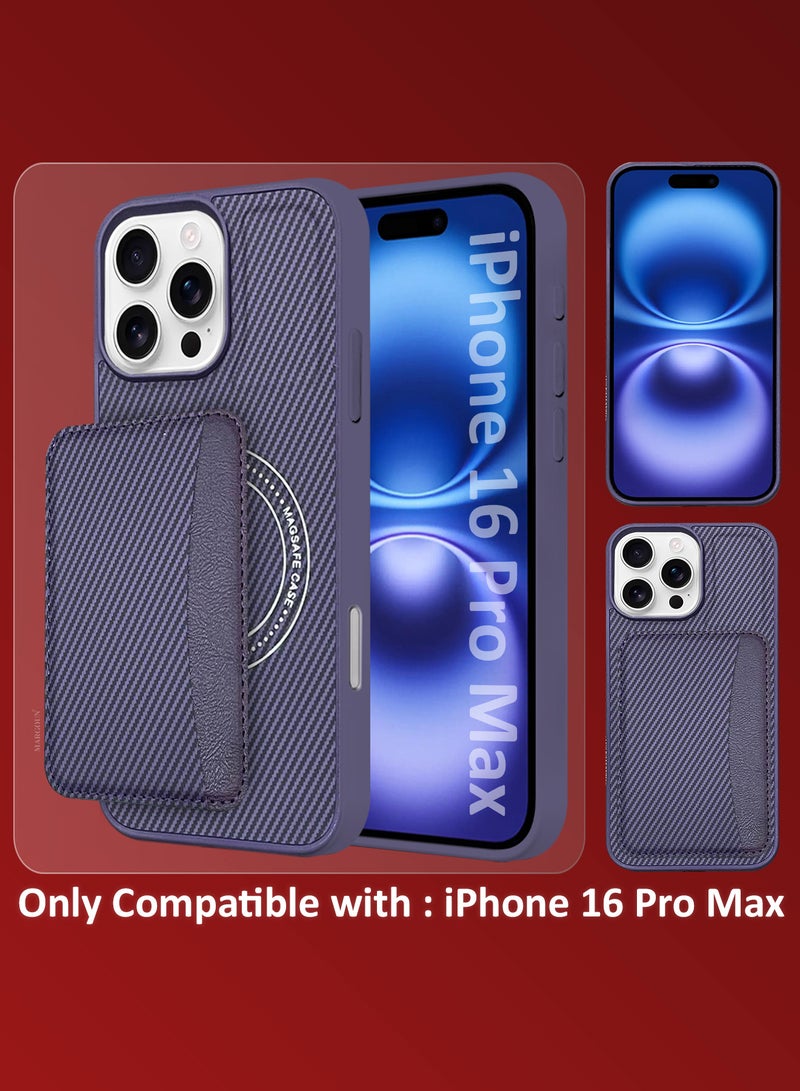 MARGOUN iPhone 16 Pro Max Case Leather 2Packs Antifingerprint Cover with Detachable Wallet Card Slot Shell Insert Card Holder Anti Fall Protection Carbon Fiber Design with 3D Screen Protector - Purple Purple-2 - Image 3