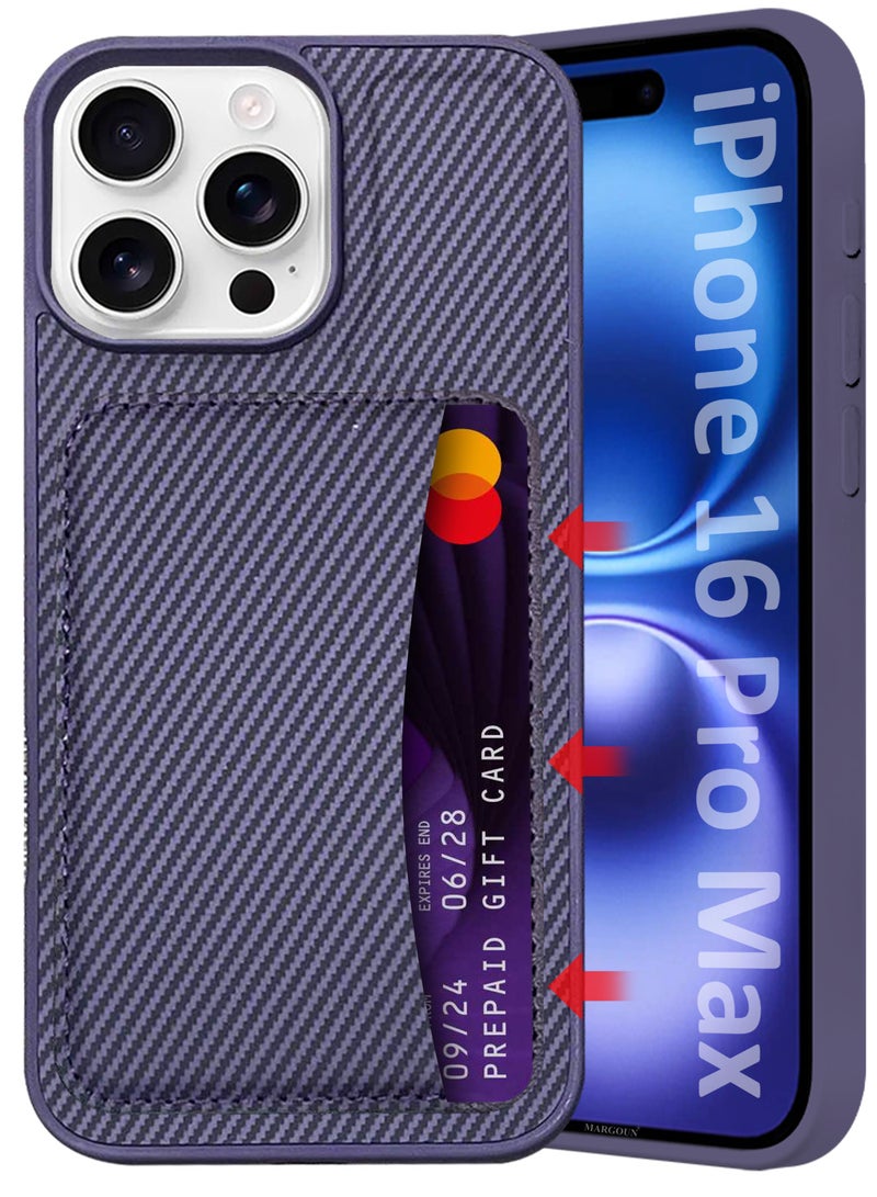 MARGOUN iPhone 16 Pro Max Case Leather 2Packs Antifingerprint Cover with Detachable Wallet Card Slot Shell Insert Card Holder Anti Fall Protection Carbon Fiber Design with 3D Screen Protector - Purple Purple-2 - Image 4