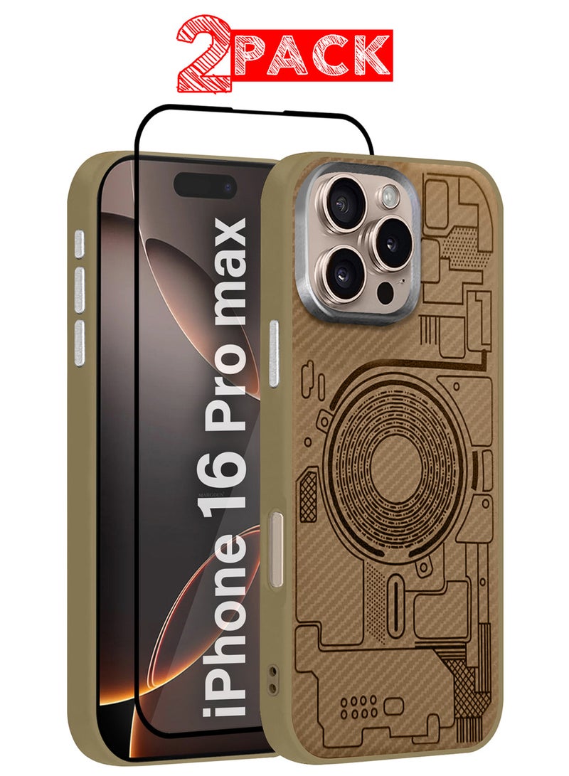 MARGOUN iPhone 16 Pro Max 2Packs Case Cover Carbon Fiber Pattern Phone Case Slim Shockproof Back Cover with 3D Screen Protector - Classic C1 Pattern-2 - Image 1