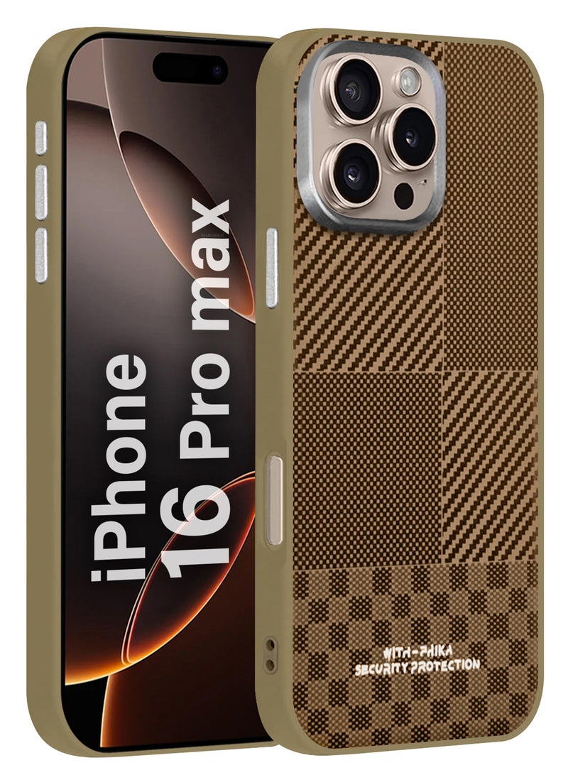 مارجون غطاء هاتف آيفون 16 برو ماكس بنمط ألياف الكربون - غطاء خلفي رفيع مضاد للصدمات - Image 1