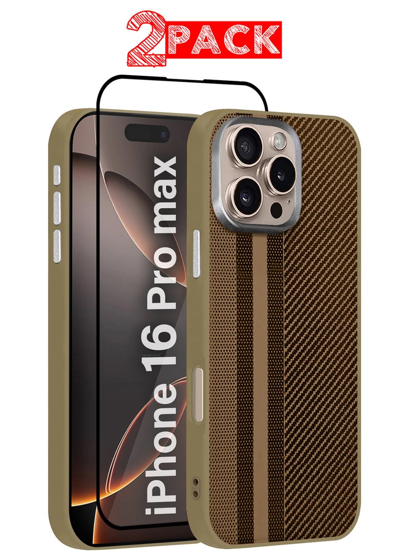 MARGOUN iPhone 16 Pro Max 2Packs Case Cover Carbon Fiber Pattern Phone Case Slim Shockproof Back Cover with 3D Screen Protector - Carbon Fiber Pattern-2 - Image 1
