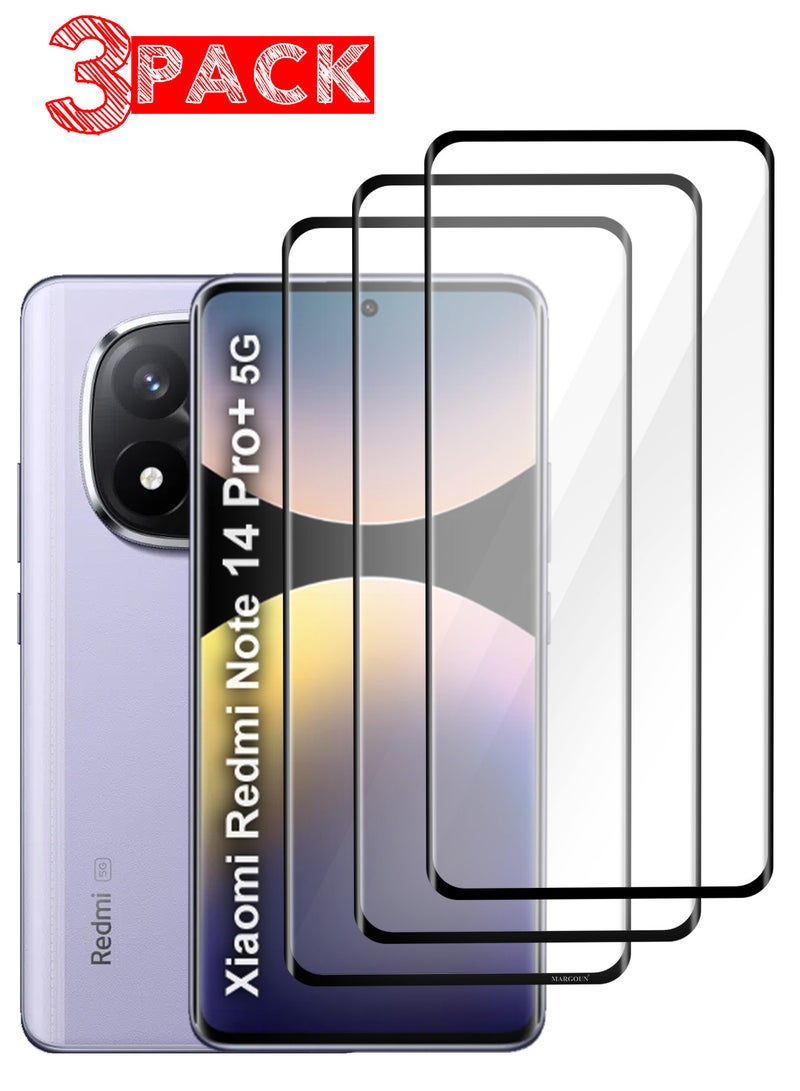 MARGOUN 3Pack Curved Screen Protector Compatible With Xiaomi Redmi Note 14 Pro+ 5G Tempered Glass, Protective Film Easy Installation Bubble Free - Image 1