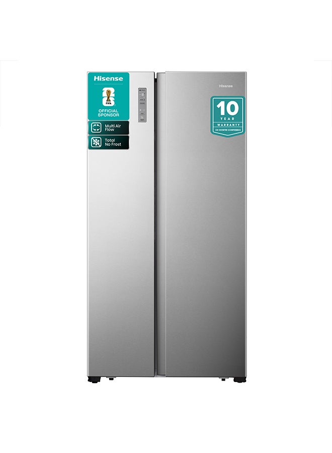 هايسنس 670 لتر سعة إجمالية / 550 لتر سعة صافية ثلاجة جانبية، بدون تجميد كلي، عاكس، تدفق هواء متعدد، تبريد فائق - Image 1