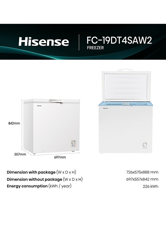 هايسنس 190 لتر سعة إجمالية/ 136 فريزر صندوقي مع باب زجاجي داخلي، إضاءة LED، تحكم ميكانيكي في درجة الحرارة - Image 3