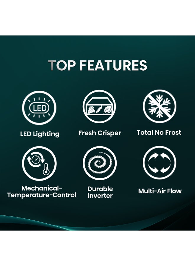 هايسنس 418 لتر سعة إجمالية/326 لتر سعة صافية، ثلاجة علوية، بتقنية العاكس، فتح من اليمين، بدون تجميد كلي مع مقبض مدمج - Image 4