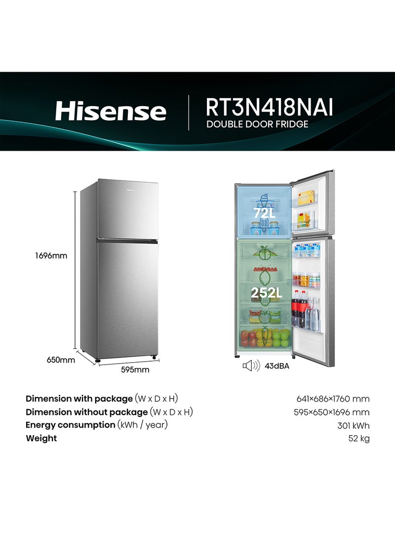 هايسنس 418 لتر سعة إجمالية/326 لتر سعة صافية، ثلاجة علوية، بتقنية العاكس، فتح من اليمين، بدون تجميد كلي مع مقبض مدمج - Image 3