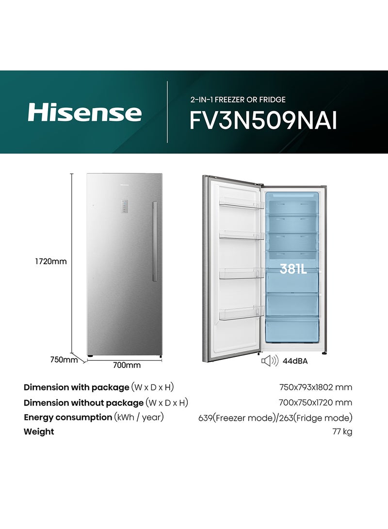 509L Gross/385L Net Capacity  Single Door Fridge Total  No frost with external handle having  LED Touch Control FV3N509NAI Silver