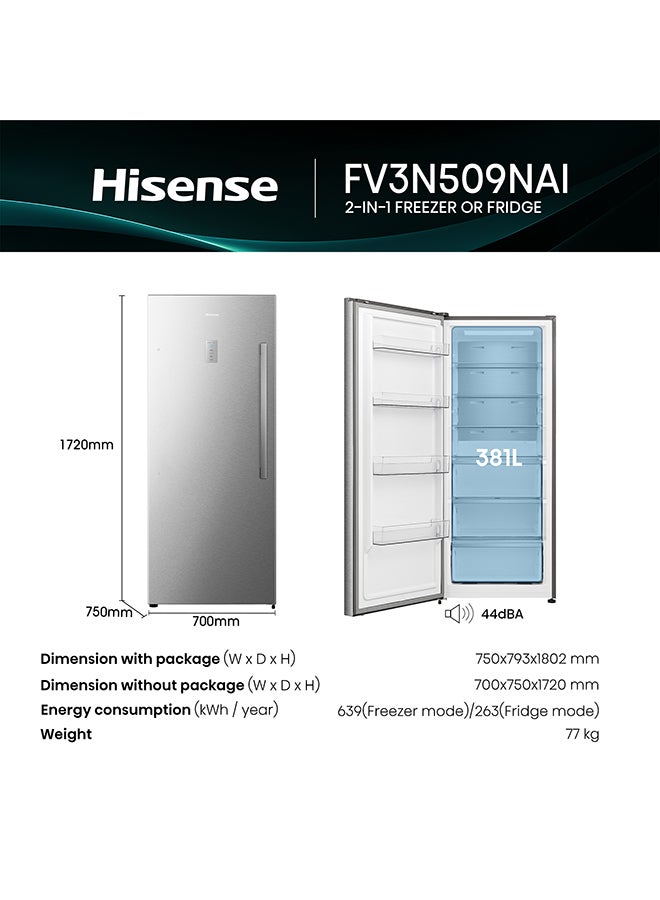 Hisense 509L Gross/385L Net Capacity  Single Door Fridge Total  No frost with external handle having  LED Touch Control FV3N509NAI Silver - Image 3